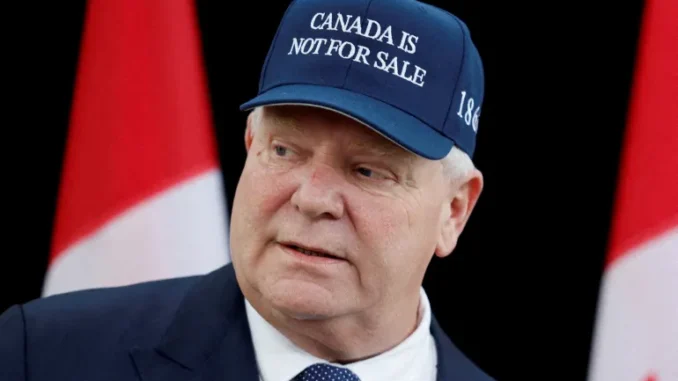 O primeiro-ministro de Ontário, Doug Ford, fala com jornalistas durante uma reunião de líderes provinciais e territoriais em Ottawa, Ontário, Canadá, em 15 de janeiro de 2025 [Blair Gable/Reuters]. Fonte: Al Jazeera