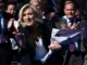 Marine Le Pen após discurso durante comício em Paris. Foto: Julien De Rosa/AFP Fonte: Al Jazeera