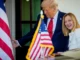 Donald Trump e Giorgia Meloni durante reunião na Casa Branca, discutindo possível acordo comercial entre EUA e União Europeia.