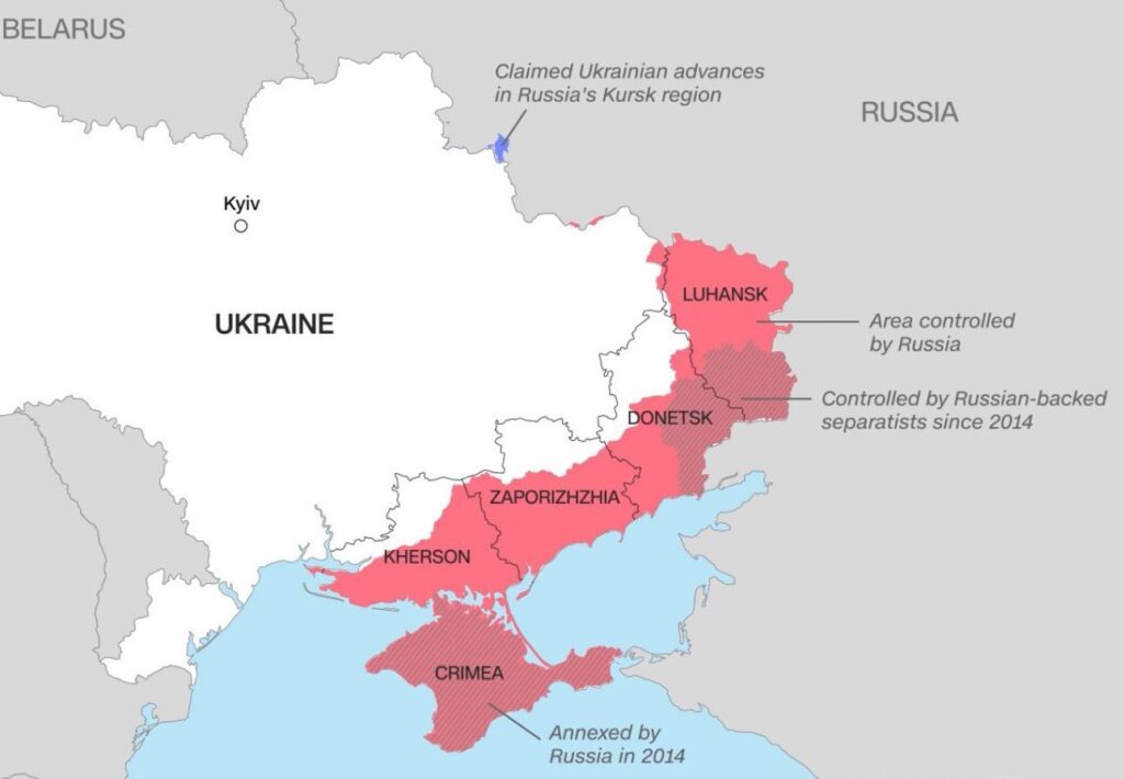 Conforme destacado, a Rússia não detém o controle integral das quatro regiões ucranianas (Donetsk, Luhansk, Zaporizhzhia e Kherson), ocupando apenas partes delas. No entanto, as exigências de Moscou incluem a anexação total desses territórios — mesmo áreas ainda sob domínio ucraniano —, além da desmilitarização completa do país e a imposição de restrições a Kiev para receber auxílio militar externo. O mapa evidencia a disparidade entre as pretensões russas e a realidade geopolítica atual. (Fonte: Reuters)