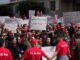 Manifestantes do Partido Livre Constitucional protestam contra o presidente Kais Saied em Túnis e pedem liberdade para Abir Moussi, 9 de abril de 2025