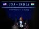Vice-presidente dos EUA, JD Vance, discursa no Rajasthan International Centre em Jaipur, Índia, em 22 de abril de 2025.