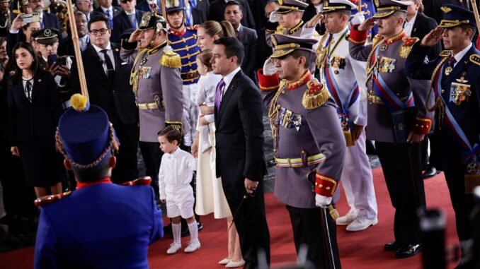 NJQQ7OLQBFJIHLI2METJQQZR7Y Presidente do Equador, Daniel Noboa, chega à Assembleia Nacional para sua posse, em Quito, 24 de maio de 2025.