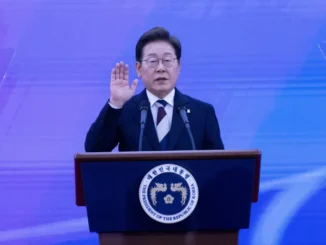 Presidente sul-coreano Lee Jae-myung presta juramento durante a cerimônia de posse na Assembleia Nacional em Seul, 4 de junho de 2025.