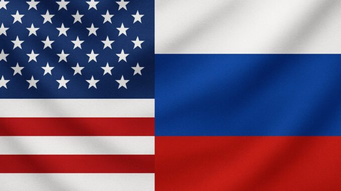 Bandeira combinada dos Estados Unidos e Rússia.