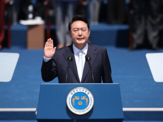 Ex-presidente sul-coreano Yoon Suk Yeol durante a cerimônia de posse como 20º presidente da Coreia do Sul.