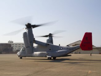 V-22 Osprey em solo japonês durante operações militares em Iwakuni