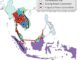Mapa da rede elétrica integrada da ASEAN com destaque para interconexões regionais entre países do Sudeste Asiático.