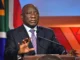 Presidente da África do Sul, Cyril Ramaphosa, em cerimônia oficial em 2025