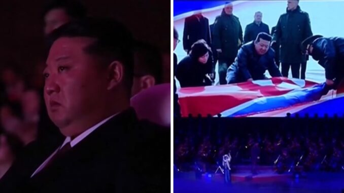 Homenagem a soldados norte-coreanos na Ucrânia Kim Jong-un ajoelhado durante cerimônia em homenagem a soldados norte-coreanos mortos na Ucrânia