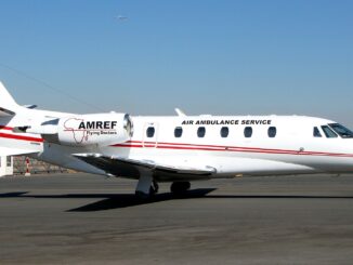Jato médico Cessna Citation XLS da AMREF Flying Doctors, modelo 5Y-FDM, utilizado em missões humanitárias
