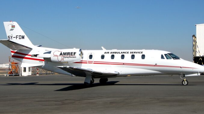 Jato Médico AMREF Flying Doctors 5Y-FDM Jato médico Cessna Citation XLS da AMREF Flying Doctors, modelo 5Y-FDM, utilizado em missões humanitárias