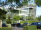 Sede da NVIDIA em Santa Clara, Califórnia, mostrando o prédio principal da empresa de tecnologia.
