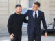 Volodymyr Zelensky, presidente da Ucrânia, sendo recebido pelo presidente francês Emmanuel Macron em Paris durante reunião sobre paz e segurança.