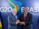 Lula e o presidente Cyril Ramaphosa em reunião bilateral, discutindo o G20 Social, no contexto de cooperação Brasil–África do Sul.